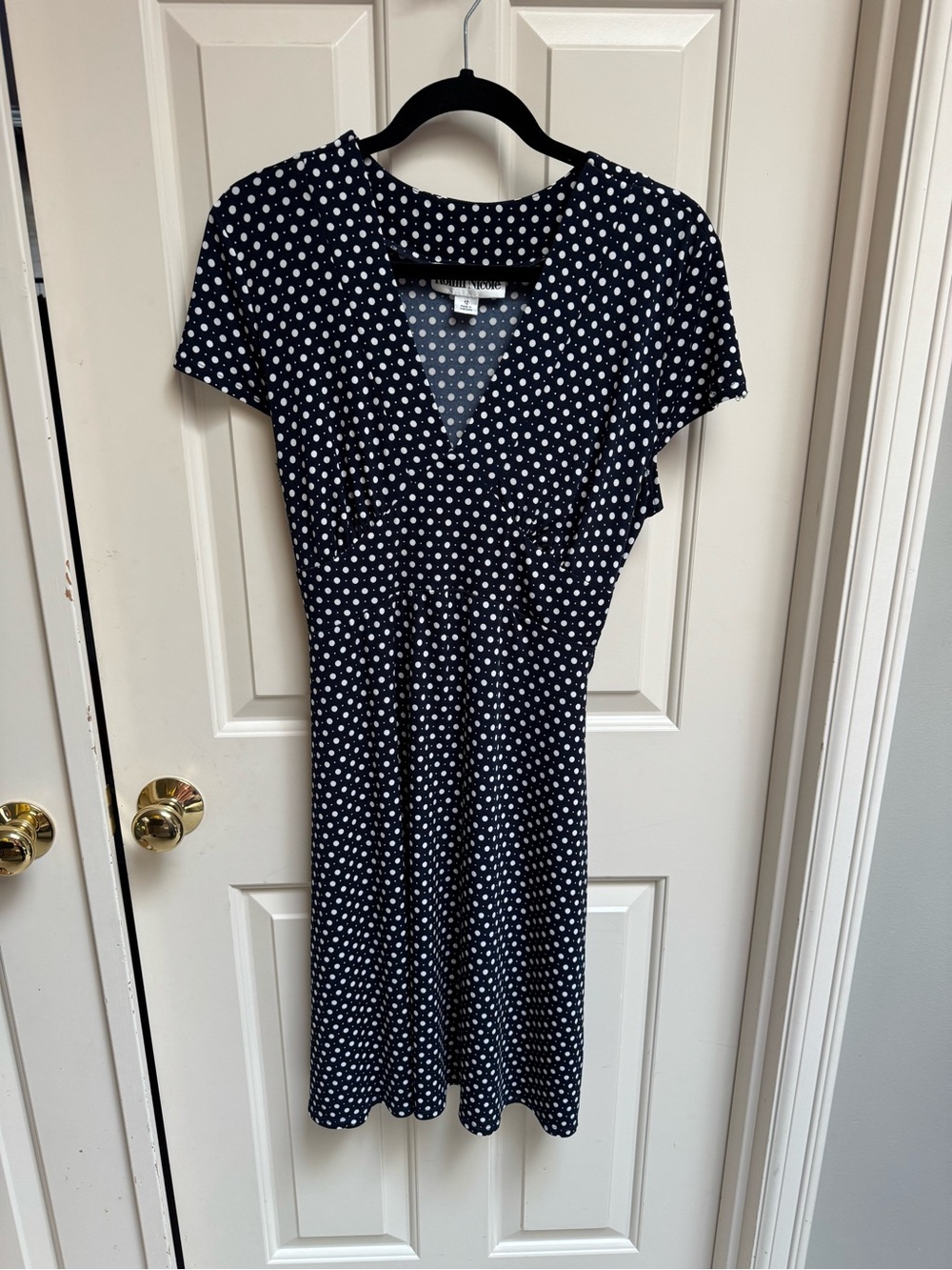 Ronni Nicole Navy and White Polka Dot Midi Wrap Dress Y2K